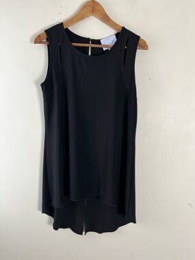 Compli K Wrinkle Free Sleeveless Blouse Size Small Black split-back detail